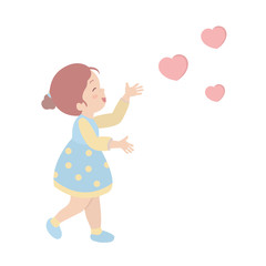 Little girl cartoon character on white background.