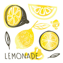 Hand drawn doodle lemon art - lemonade pattern background
