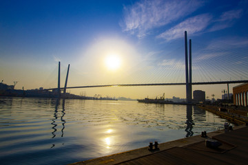 Fototapeta na wymiar Panoramic view from the Tsesarevich quay and Golden Bridge