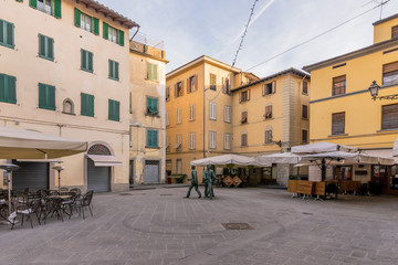 The beautiful Piazzetta dell'Ortaggio in a moment of absolute tranquility, Pistoia, Tuscany, Italy