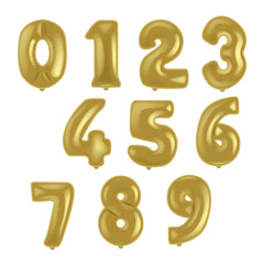 Golden balloon numbers set. Vector.