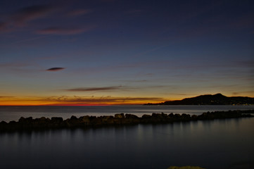 sunset over sea,sky, water, clouds, sun, landscape, nature, orange, light, view,red, color,italy,portofino