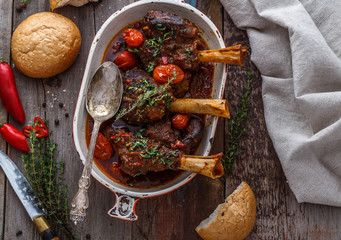 Slowly cooked lamb with tomato sauce and bread, turkish cuisine © fazeful