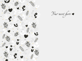 Elegant invitation card with detailed floral ornament. Minimalistic greeting card with flowers and dots