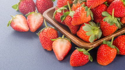 A beautiful and delicious strawberries set isolated on colorful background, close up, macro, copy space.