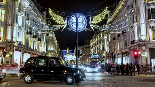 Time lapse view of Christmas lights and decoration in Regent street in London