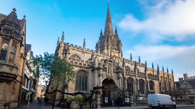 Time lapse view of St Mary the Virgin cathedral in Oxford