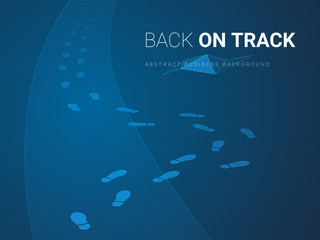 Abstract modern business background vector depicting getting back on track in shape of footsteps finding its way back on a pathway on blue background.