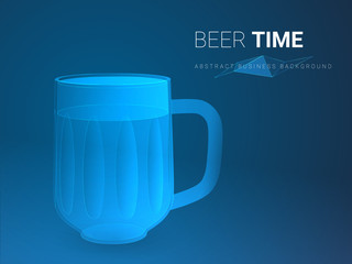Abstract modern business background vector depicting beer time in shape of beer mug on blue background.