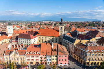 Fototapeta premium Aerial View Of Sibiu City Skyline In Romania
