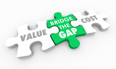 Value Vs Cost Bridge the Gap Puzzle Pieces 3d Illustration