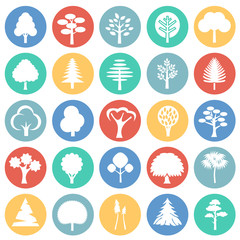 Trees icon set on color circles background for graphic and web design, Modern simple vector sign. Internet concept. Trendy symbol for website design web button or mobile app