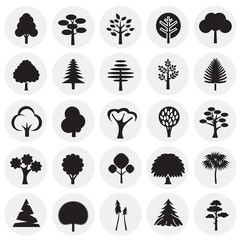 Trees icon set on circles background for graphic and web design, Modern simple vector sign. Internet concept. Trendy symbol for website design web button or mobile app