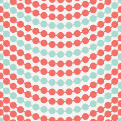 Multicolor strands of pearls alternate between coral and turquoise in this seamless vector pattern. Pretty, feminine, swagged necklace background. For fashion, home decor, textiles and stationery use.