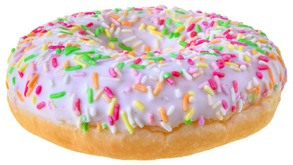 Strawberry donut covered with pink icing Isolated
