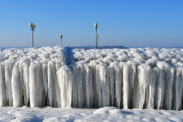 Vladivostok, Amur Bay, quaint ice build-up on the waterfront