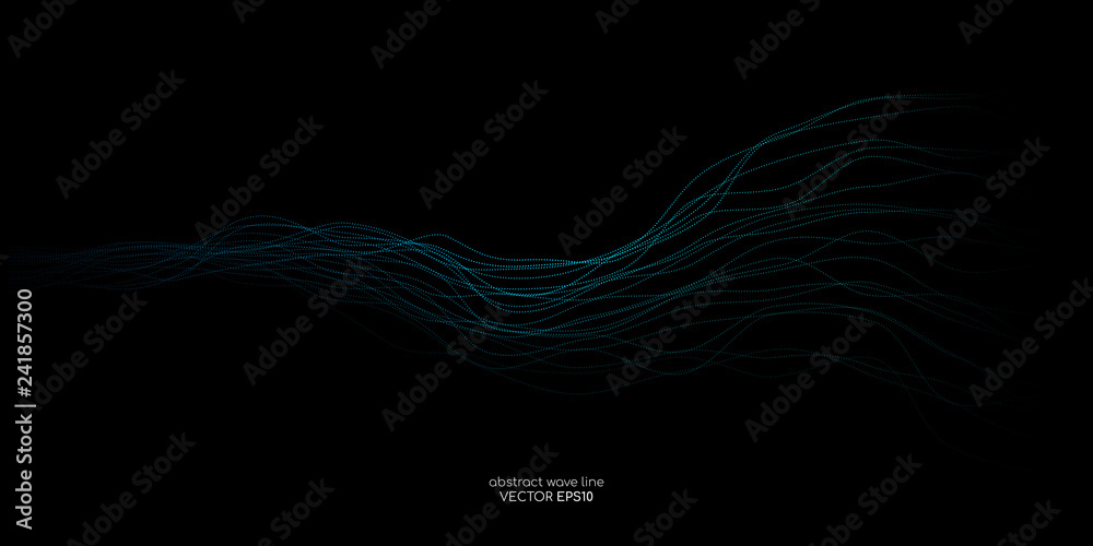 Poster abstract vector wave line flowing green and blue color isolated on black background for design eleme
