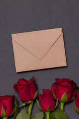 Valentines day background, seamless black background with red roses, message, free copy text space