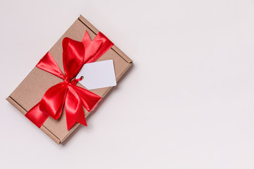 Obraz na płótnie Canvas Valentines day romantic gift ribbon bow,gift tag,present, seamless white background,copy text space