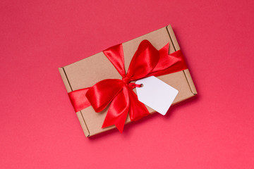 Valentines day romantic gift ribbon bow tag,seamless red background red roses,free copy text space