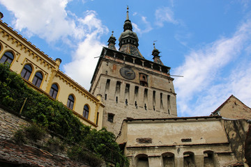 Fototapeta na wymiar Famous medieval fortified city and the Clock Tower Sighisoara, Transylvania, Romania