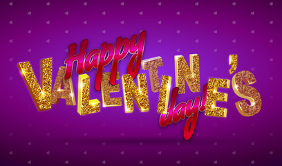 Fototapeta na wymiar Happy Valentine's day. 3d text with sparkles on vivid neon background