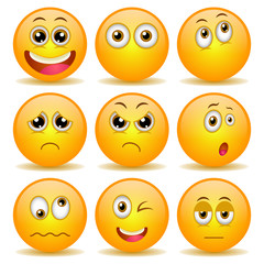Cute golden face emoticon set.