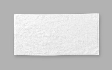 White cotton towel mock up template fabric wiper isolated on grey background with clipping path, flat lay top view - obrazy, fototapety, plakaty