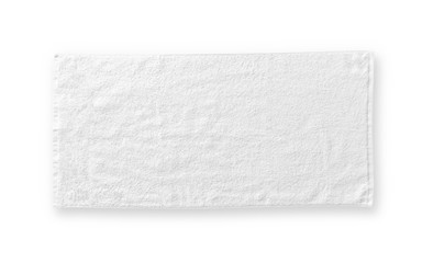 White cotton towel mock up template fabric wiper isolated on white background with clipping path, flat lay top view - obrazy, fototapety, plakaty