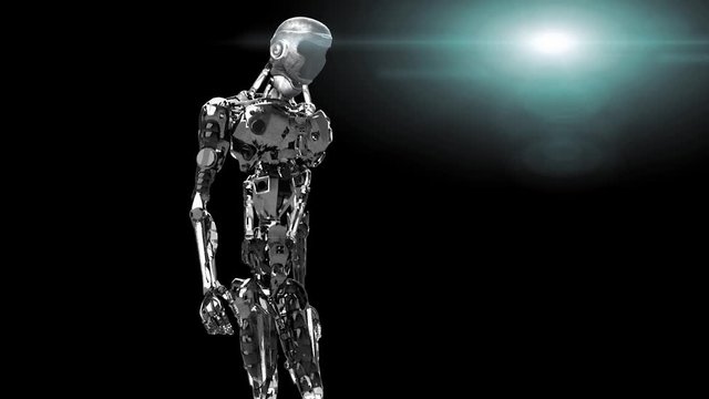 Running cyborg, walking robot render 3D