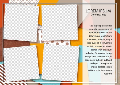 Template for photo collage in modern style. Frames for clipping masks is in the vector file. Template for a photo album with square shapes frames