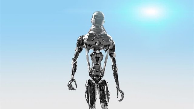 Running cyborg, walking robot render 3D