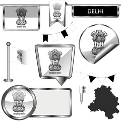 Glossy icons with flag of Delhi, India