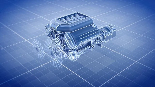 Working Car Internal Combustion Engine Scheme with chassis and wheels 3d render