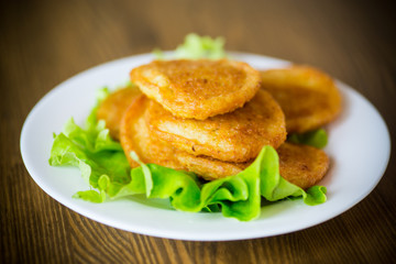 potato pancakes with lettuce leaves in a plate