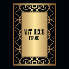 Vintage retro style invitation in Art Deco. Art deco golden border and frame. Creative template in style of 1920s. Vector illustration. EPS 10