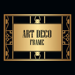 Vintage retro style invitation in Art Deco. Art deco golden border and frame. Creative template in style of 1920s. Vector illustration. EPS 10