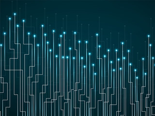 Abstract background of glowing lines and dots. Technology neon geometric graphic