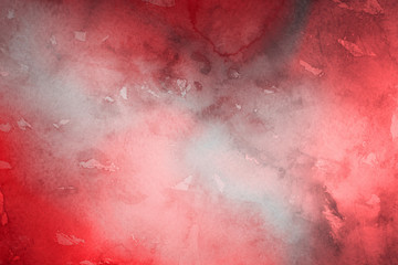 Obraz premium Red ink and watercolor textures on white paper background. Paint leaks and ombre effects. Hand painted abstract image.