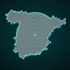 Fototapeta premium Abstract Spain map of glowing radial dots