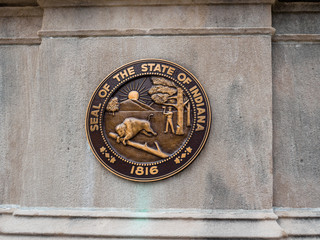 State seal on concrete wall, Indianapolis Indiana
