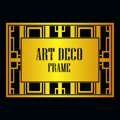 Vintage retro style invitation in Art Deco. Art deco golden border and frame. Creative template in style of 1920s. Vector illustration. EPS 10