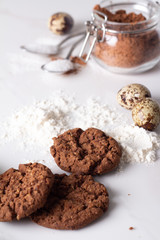chocolate chip cookies, cocoa, flour and sugar.