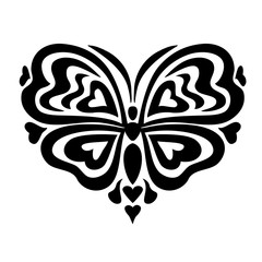 Hearts in tattoo style in the form of stylized butterflies, black and white vector illustration, tribal, gothic, Valentine's Day, etc.