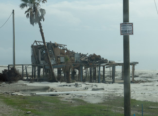 Fototapeta na wymiar Destroyed Beach House on Gulf Coast in the Aftermath of Hurricane Michael