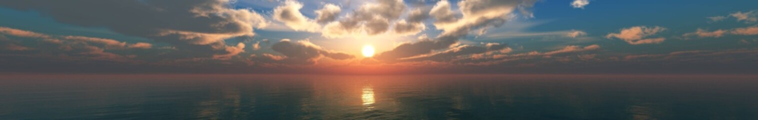 morning at sea, panorama of sea sunset, clouds over the water, light over the ocean,
