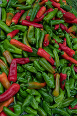 Farmers' market: red and green chili peppers