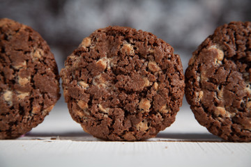 Homemade chocolate chip cookies. Sweet natural pastries.