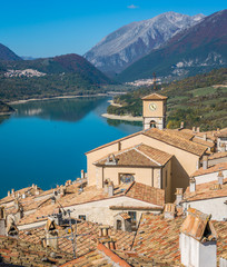Fototapeta na wymiar Panoramic view in Barrea, province of L'Aquila in the Abruzzo region of Italy.