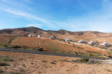 Newly built houses on the mountain in Fuerteventura. Canary Islands. Spain